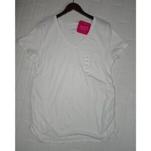 Isabel Maternity White V-Neck side Cinching Top XXL